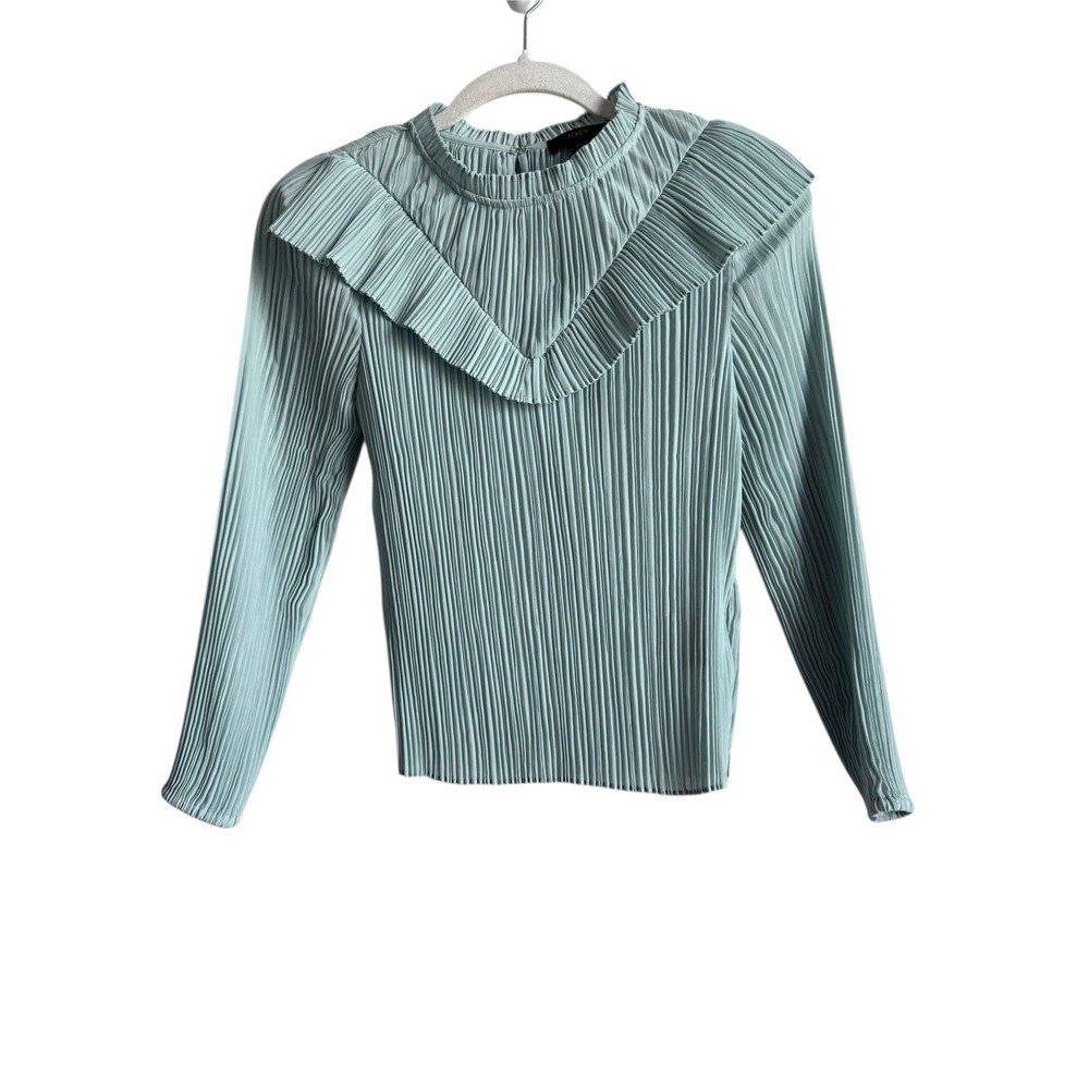 J.Crew Crinkle-chiffon V-detail Mint Blouse Top‎ Women's Size XXS NEW Casual